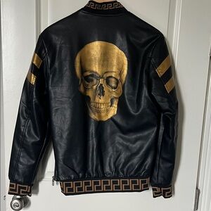 Skull Black Pleather Jacket Womens Small